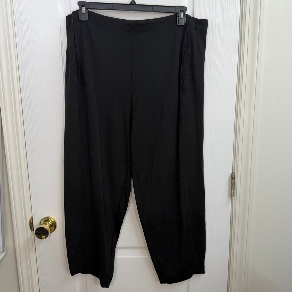 Max Studio London black pull on stretch wide leg high waisted pants pockets 1X